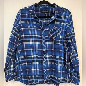 North River Outfitters Women's Blue Plaid Button Down Flannel Size Large